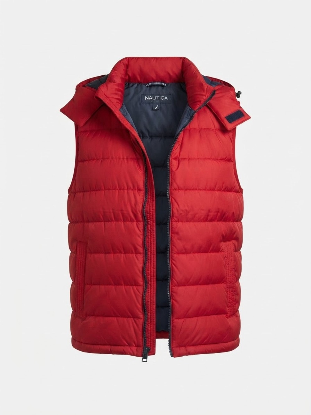Nautica Red Quilted Puffer Vest with Navy Lining